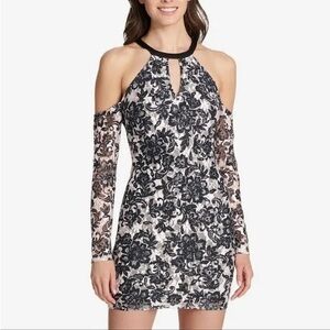NWOT Guess Cold Shoulder Black and White Lace Dress